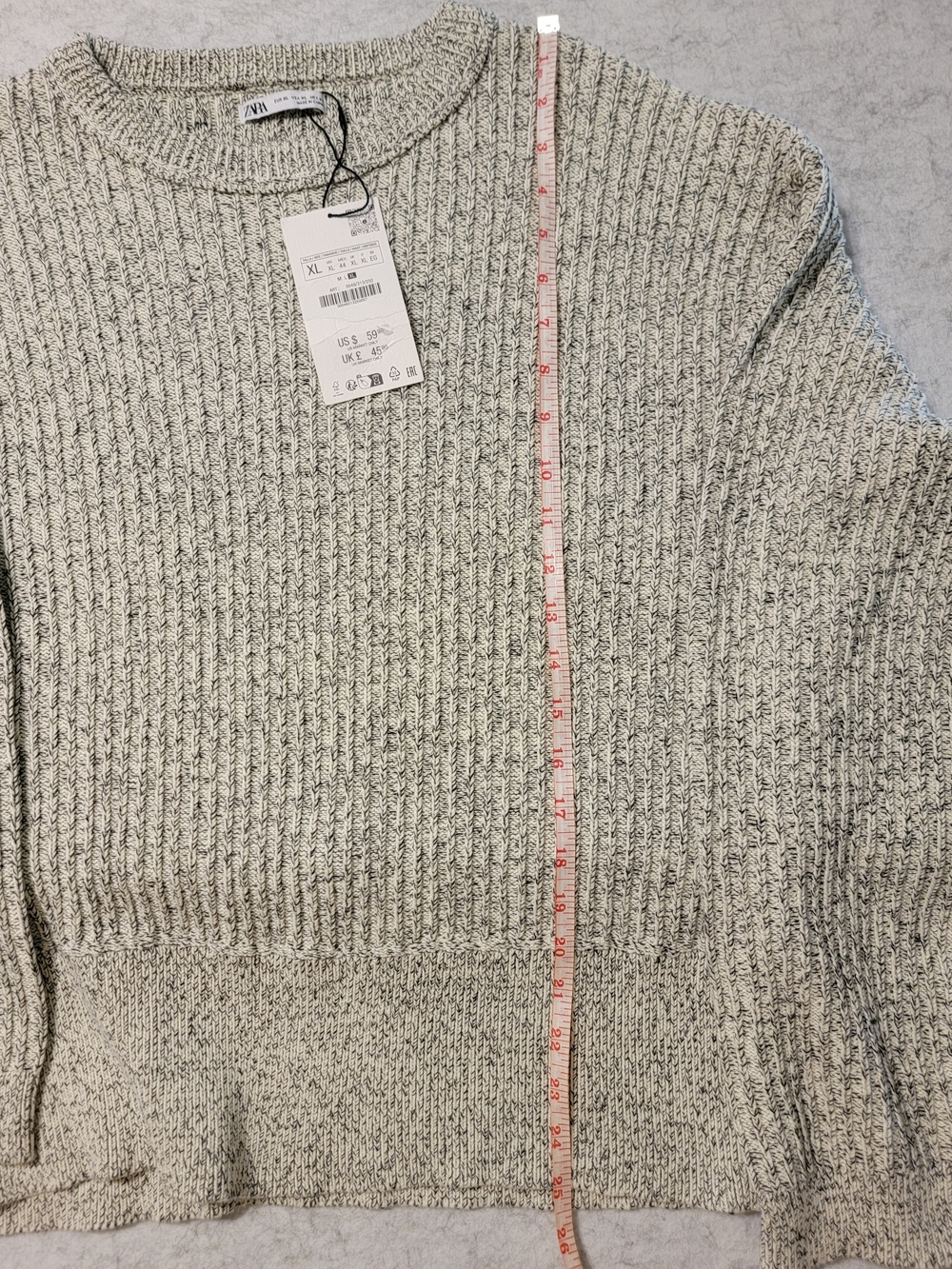 NWT Zara XL Black White Marled Chunky Ribbed Knit 100% Cotton Sweater - Picture 8 of 16